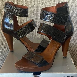 ALDO Black and Brown Adjustable Strap Comfortable heels.